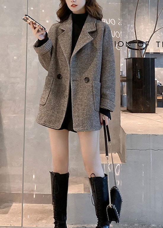 Khaki Notched Pockets Woolen Coat Winter Rs048