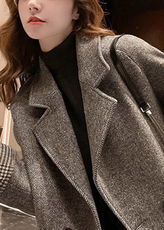 Khaki Notched Pockets Woolen Coat Winter Rs048