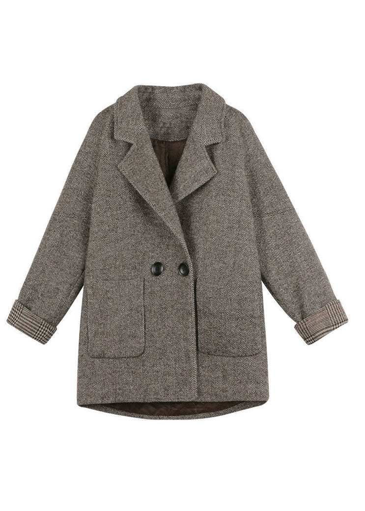 Khaki Notched Pockets Woolen Coat Winter Rs048