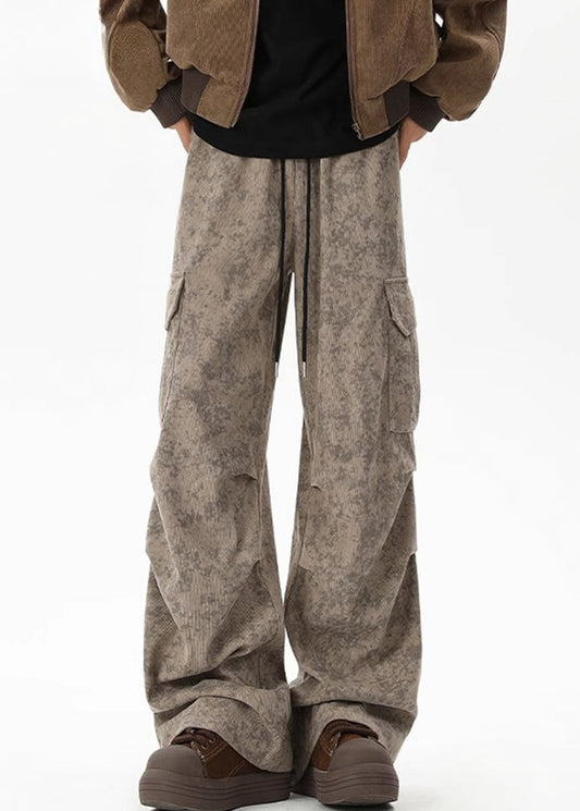 Corduroy Dye Tie Pants Waist Khaki Pockets Elastic
