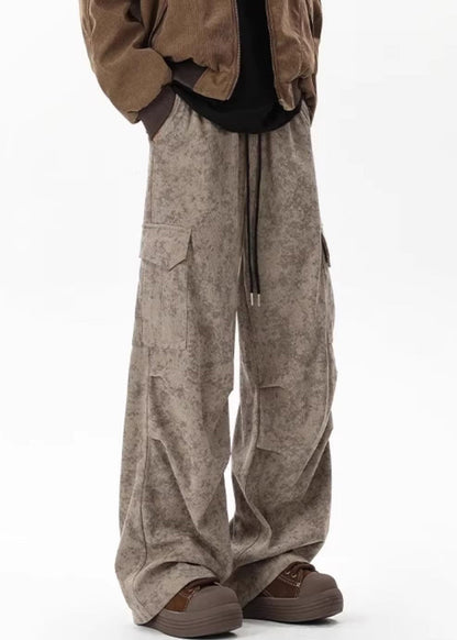 Corduroy Dye Tie Pants Waist Khaki Pockets Elastic