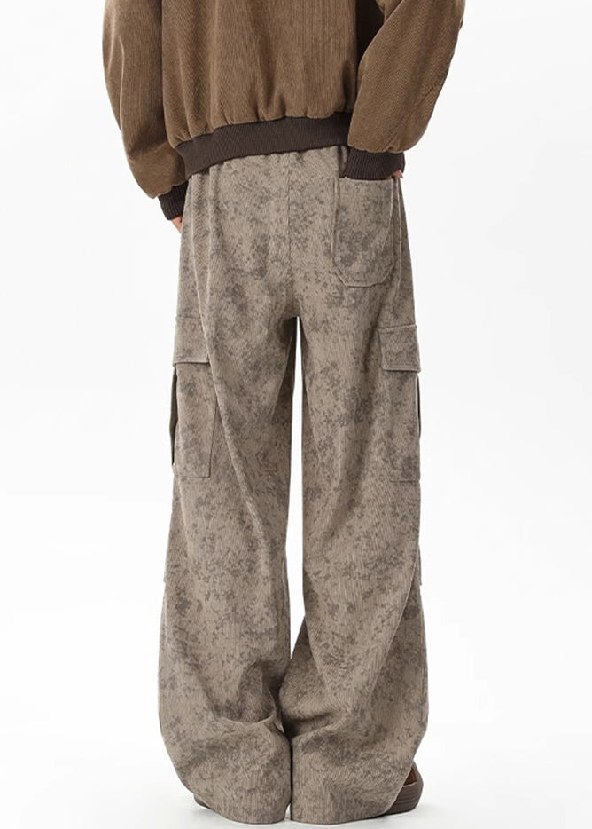 Corduroy Dye Tie Pants Waist Khaki Pockets Elastic