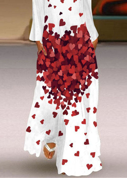 Loving Heart Print Chiffon Holiday Maxi Dress Spring Ly1934