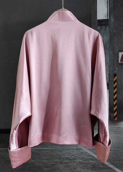 Pink Embroideried Chinese Button Patchwork Silk Coat Spring Ly0986