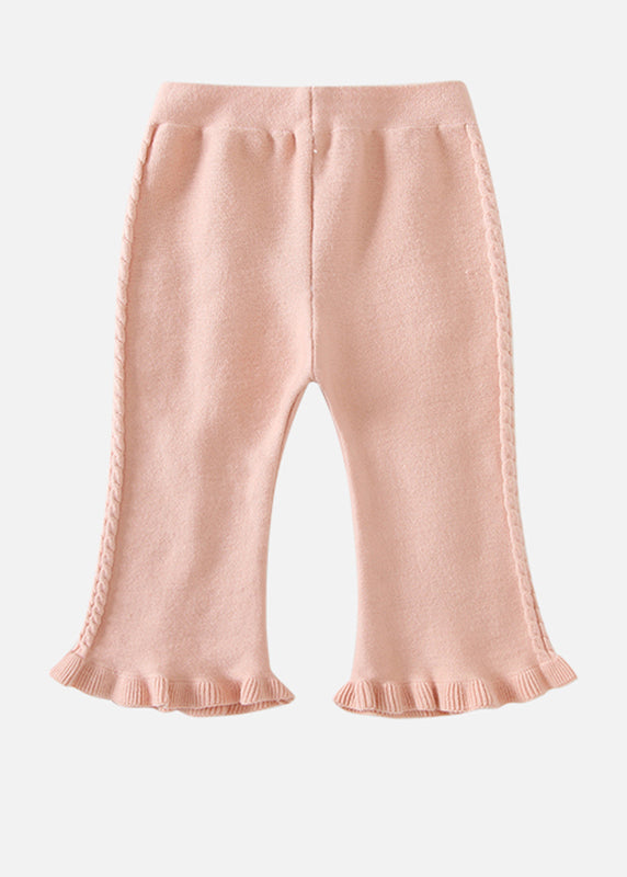 Pink Fuzzy Fur Fluffy Patchwork Cotton Knit Kids Sweaters and Pants Two Pieces Set Winter Tr021