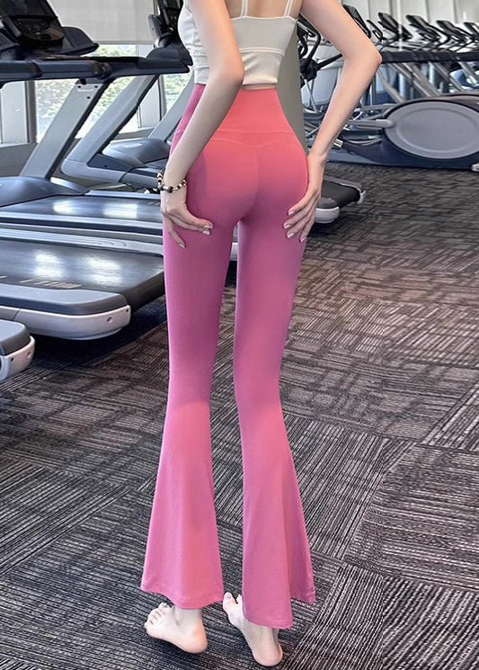 Pink High Waist Tummy Control Nylon Flare Yoga Pants Td022