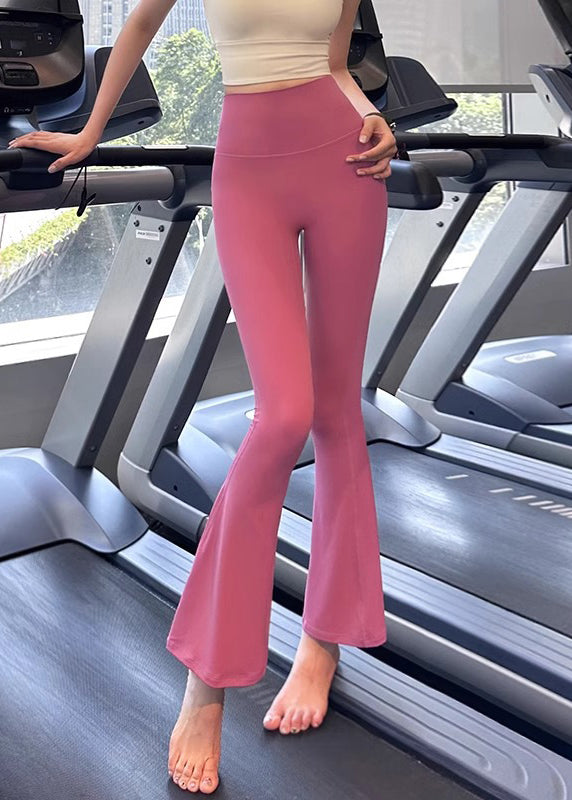 Pink High Waist Tummy Control Nylon Flare Yoga Pants Td022