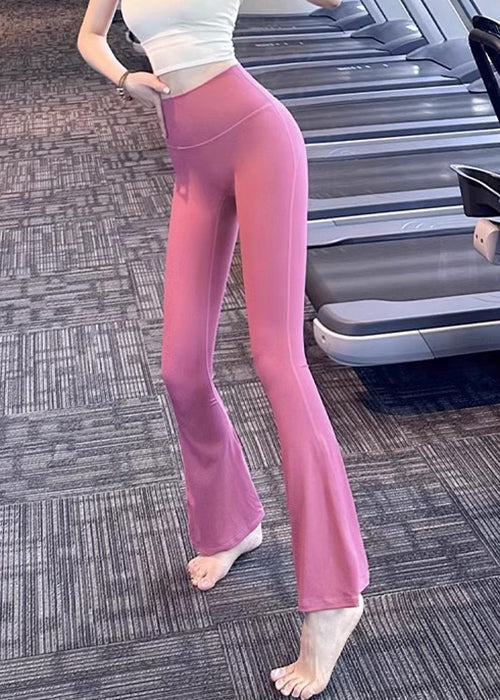 Pink High Waist Tummy Control Nylon Flare Yoga Pants Td022