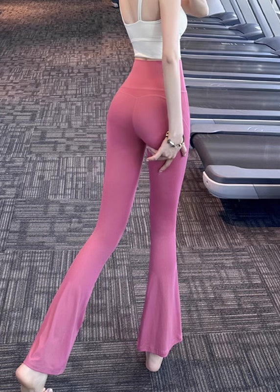 Pink High Waist Tummy Control Nylon Flare Yoga Pants Td022