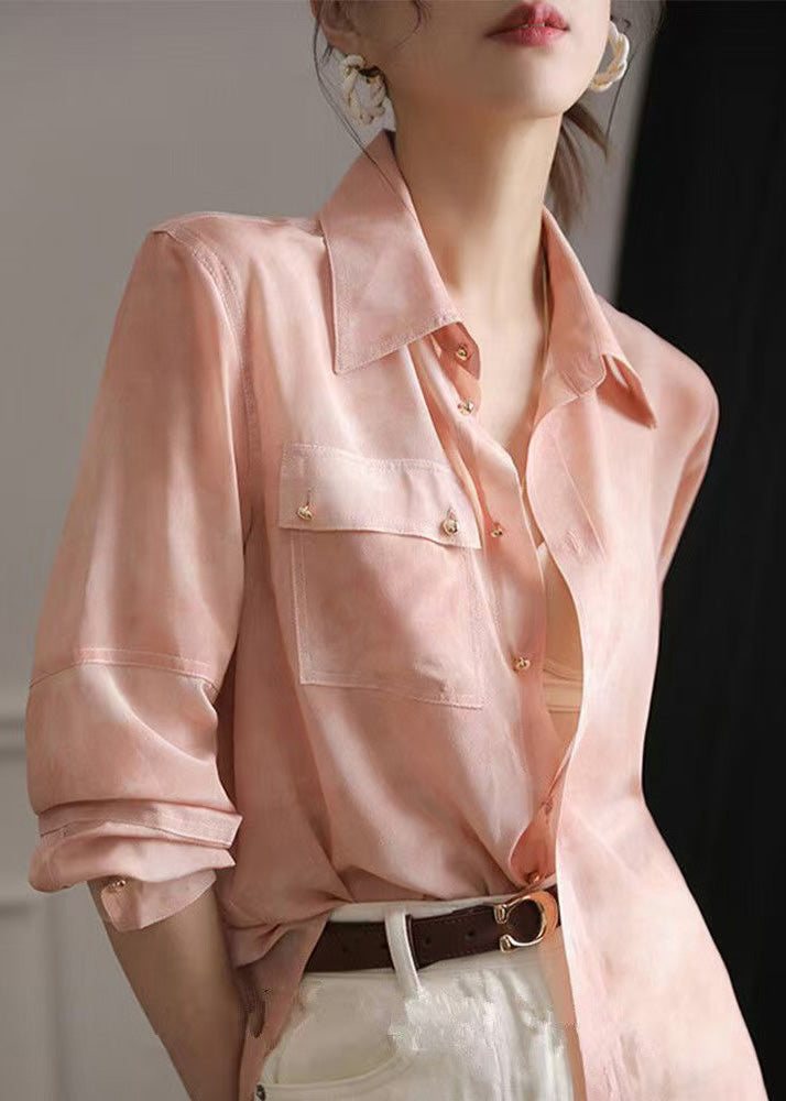 Collar Blouse Pink Peter Spring Pan Top Button Chiffon