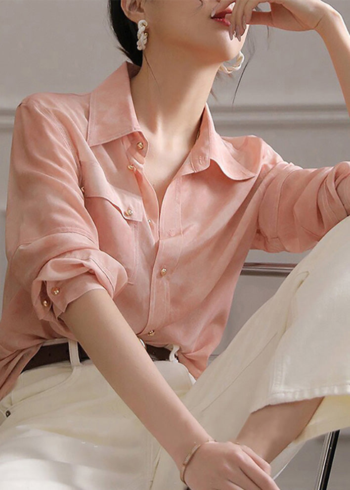 Collar Blouse Pink Peter Spring Pan Top Button Chiffon