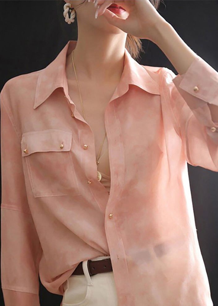 Collar Blouse Pink Peter Spring Pan Top Button Chiffon