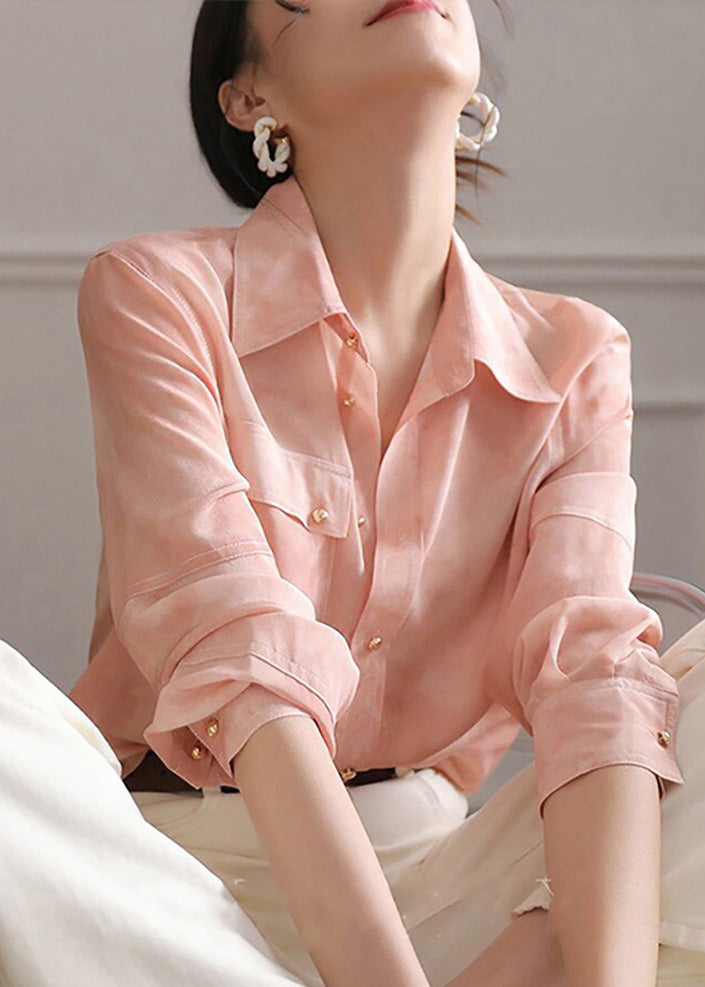 Collar Blouse Pink Peter Spring Pan Top Button Chiffon