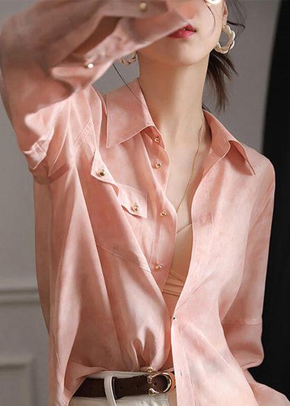 Collar Blouse Pink Peter Spring Pan Top Button Chiffon