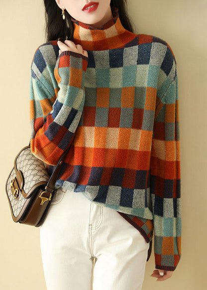 Sweaters Cozy Spring Turtleneck Plaid Knit
