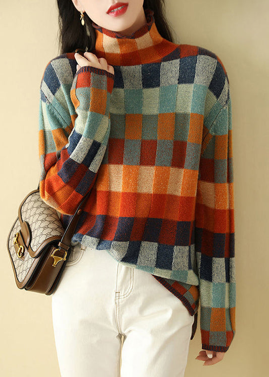 Sweaters Cozy Spring Turtleneck Plaid Knit