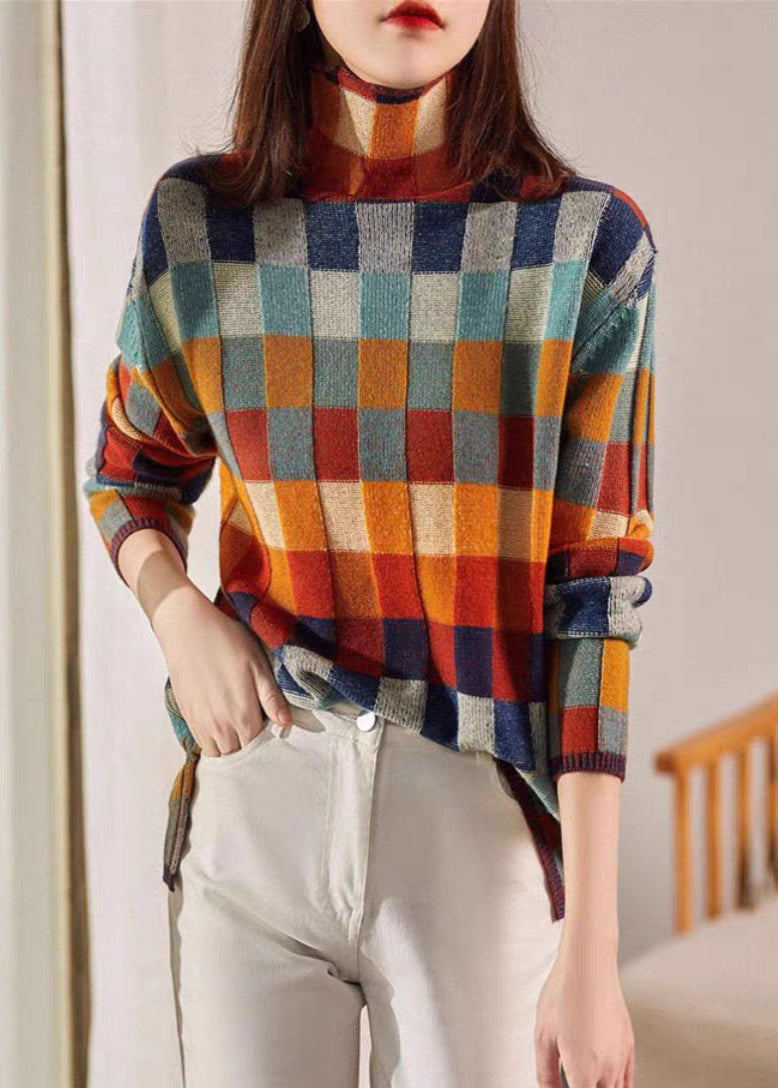 Sweaters Cozy Spring Turtleneck Plaid Knit