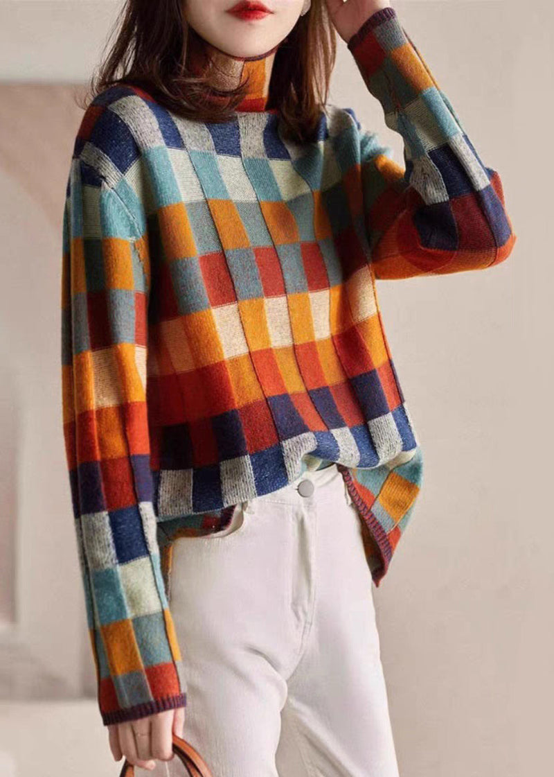 Sweaters Cozy Spring Turtleneck Plaid Knit