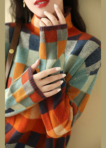 Sweaters Cozy Spring Turtleneck Plaid Knit