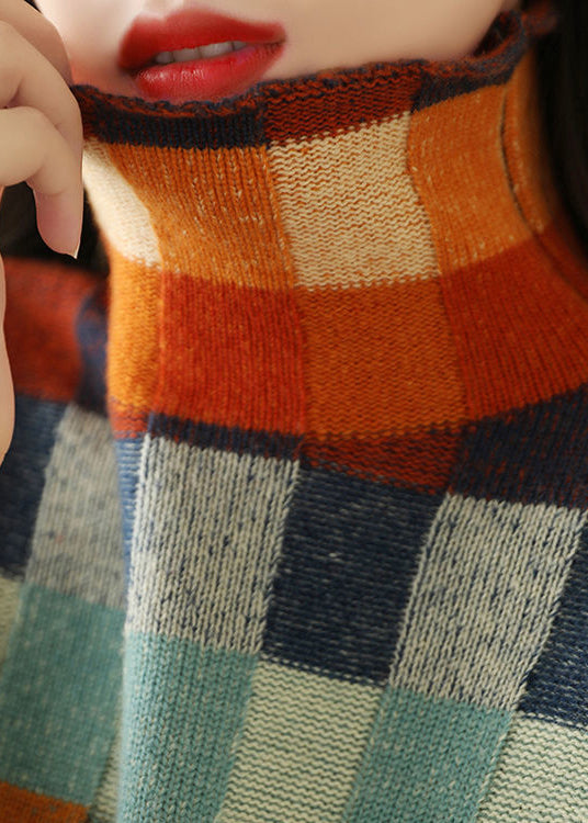 Sweaters Cozy Spring Turtleneck Plaid Knit
