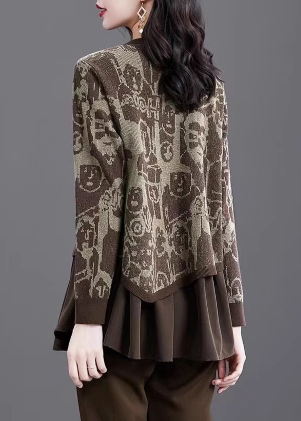 Print Fake Two Pieces Cotton Knit Sweater Winter Te028