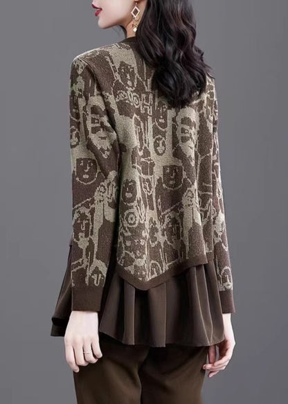 Print Fake Two Pieces Cotton Knit Sweater Winter Te028
