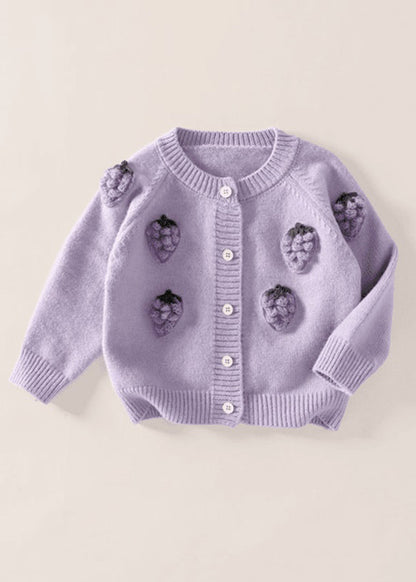 Purple Embroideried Button Cotton Knit Cardigan Spring Tp037