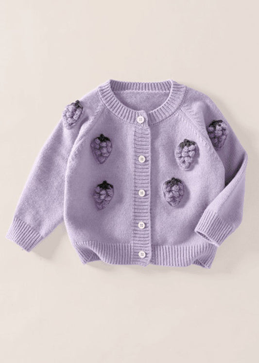 Purple Embroideried Button Cotton Knit Cardigan Spring Tp037