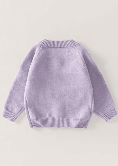 Purple Embroideried Button Cotton Knit Cardigan Spring Tp037