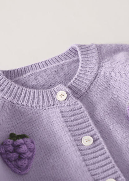 Purple Embroideried Button Cotton Knit Cardigan Spring Tp037