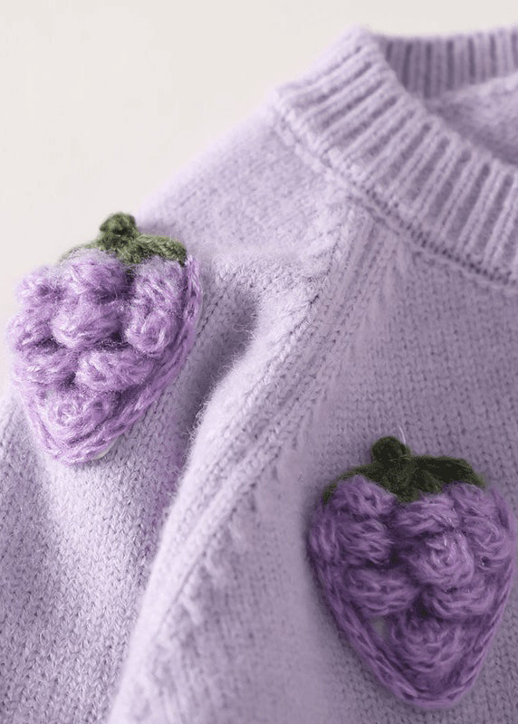 Purple Embroideried Button Cotton Knit Cardigan Spring Tp037
