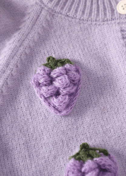 Purple Embroideried Button Cotton Knit Cardigan Spring Tp037