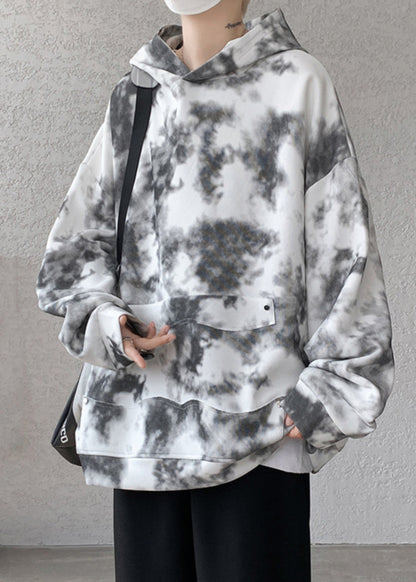 Purple Hooded Tie Dye Cotton Sweatshirt Fall Rp053