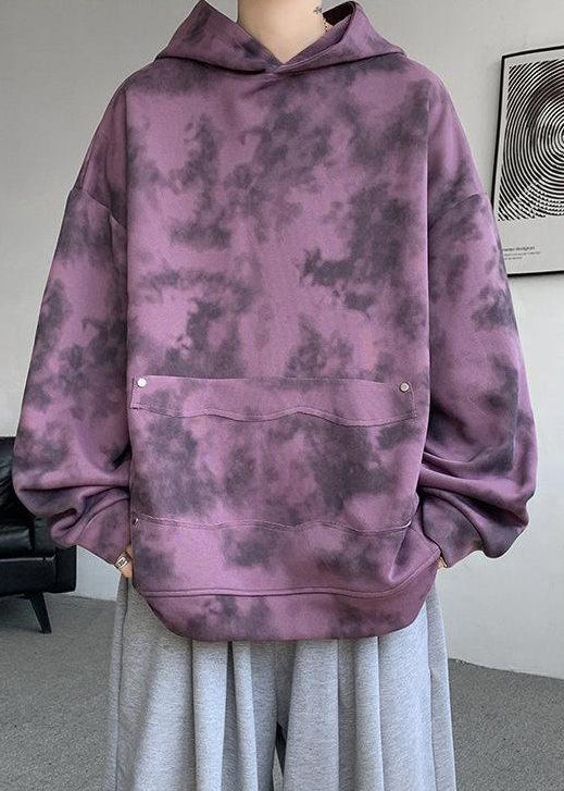 Purple Hooded Tie Dye Cotton Sweatshirt Fall Rp053