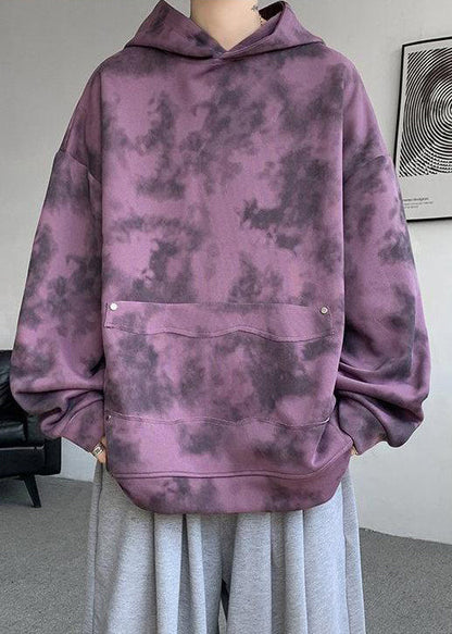 Purple Hooded Tie Dye Cotton Sweatshirt Fall Rp053