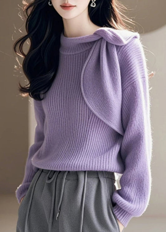 Purple O Neck Bow Knitted Sweaters Spring To005