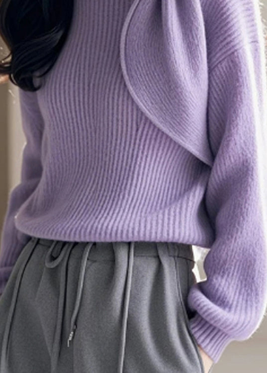 Purple O Neck Bow Knitted Sweaters Spring To005