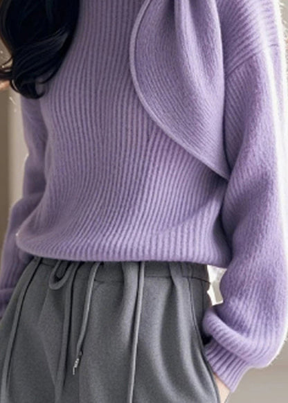 Purple O Neck Bow Knitted Sweaters Spring To005
