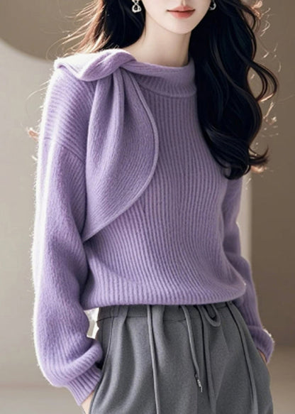 Purple O Neck Bow Knitted Sweaters Spring To005