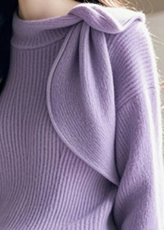 Purple O Neck Bow Knitted Sweaters Spring To005