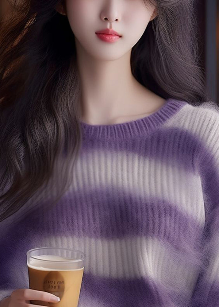 Purple Striped Cozy Ma Hai Mao Sweaters Fall Qi001