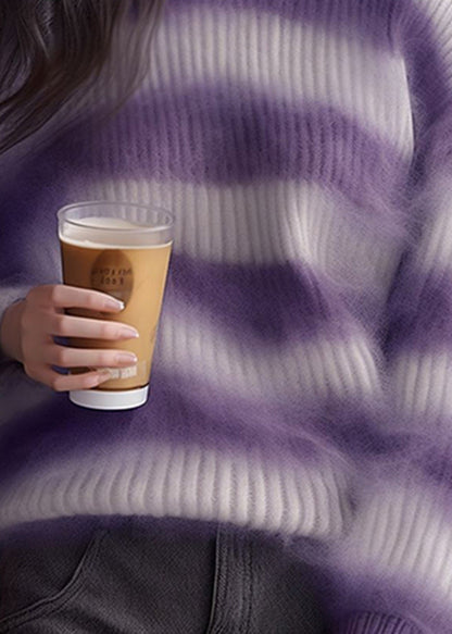 Purple Striped Cozy Ma Hai Mao Sweaters Fall Qi001