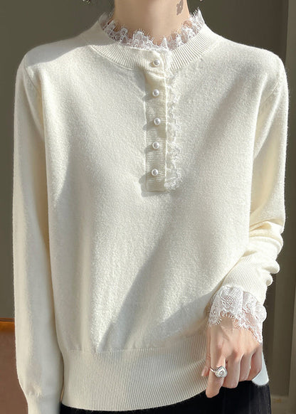 Red Lace Patchwork Wool Knit Sweaters Fall Qp065