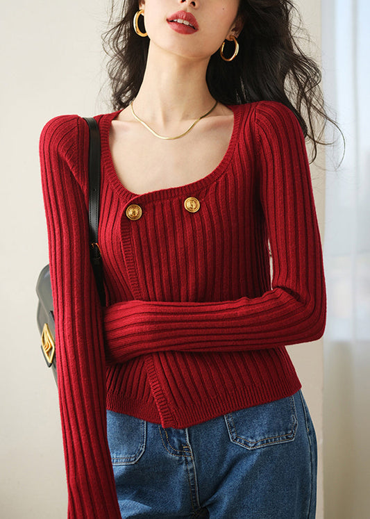 Red O Neck Double Breast Knit Cardigan Spring To017