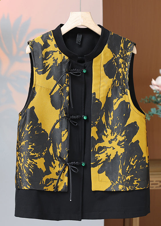 Red O Neck Print Button Silk Waistcoat Sleeveless Qo059