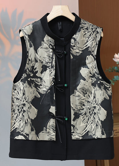 Red O Neck Print Button Silk Waistcoat Sleeveless Qo059