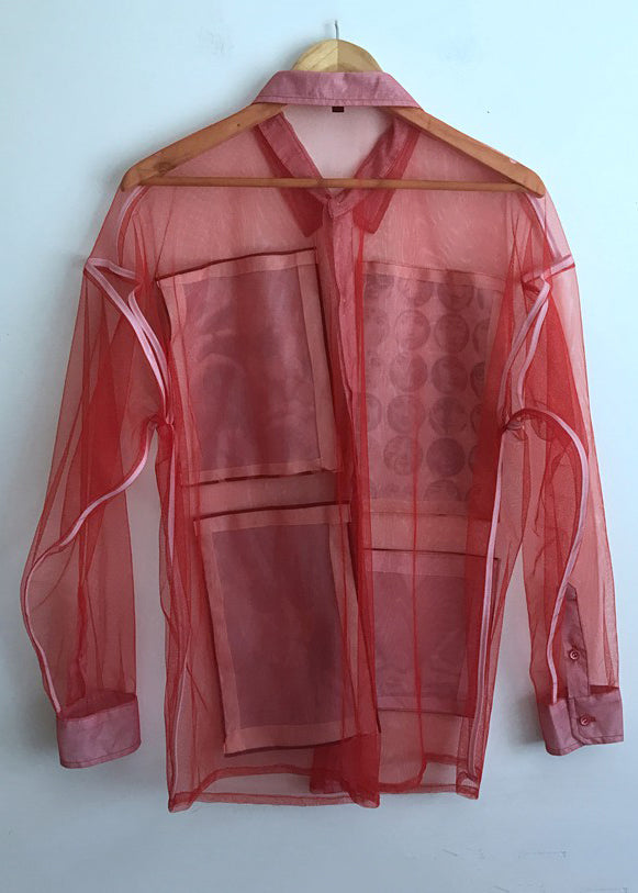 Red Peter Pan Collar Print Blouses Long Sleeve Zl050
