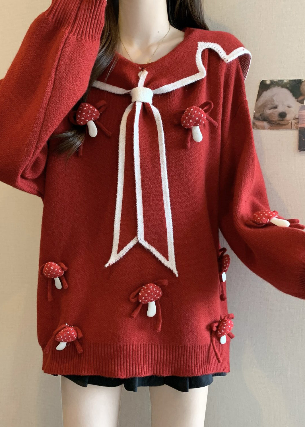 Red Sailor Collar Thick Knit Sweaters Winter Rg033