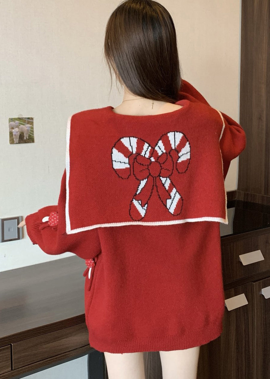 Red Sailor Collar Thick Knit Sweaters Winter Rg033