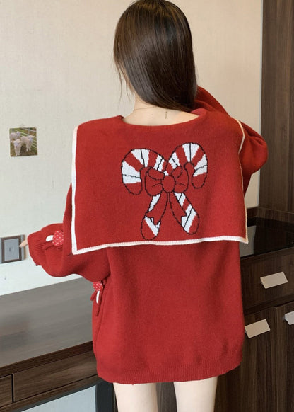 Red Sailor Collar Thick Knit Sweaters Winter Rg033